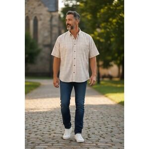 LL Bean Mens XXL Tall Wrinkle Resit Trad Fit Short Sleeve Button Up Shirt Plaid